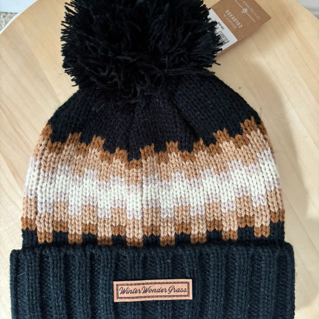 Locale Outdoor Knit Hat With Pom Black & Tan Nwt